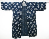 Japanese Cotton Vintage Kimono Antique NORAGI BORO Patch Jacket Indigo Blue KASURI Woven Textile /ED005/510