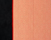 Vintage Japanese Edo Komon Silk Textile / Coral Red & Ivory Tiny Floral Lattice Pattern Kimono Fabric Scrap 65.4"