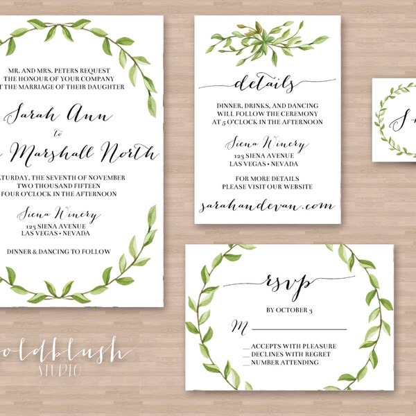 SARAH SUITE | printable wedding suite | boho and rustic wedding invitation kit | wedding invitation, RSVP, details, monogram