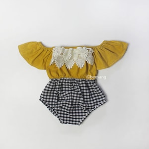 Baby Girl clothes, Baby Girl romper, Sunflower Floral Pink Baby Romper, Boho Off Shoulder, Sitter Photography Outfit