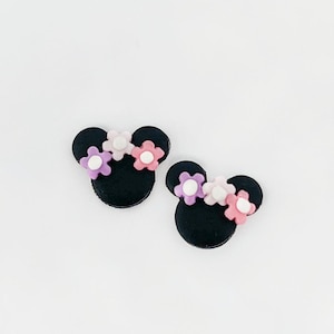 Minnie Stud Earrings Floral Handmade Clay Mouse Themed Studs Small Earrings Theme Park Stud Earrings