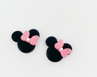 Minnie Stud Earrings, Handmade Clay Mouse Themed Studs Small Earrings Theme Park Stud Earrings