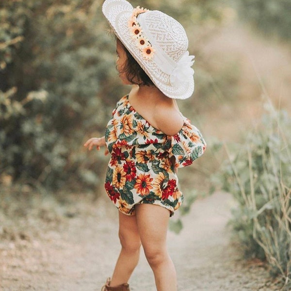 Baby girl clothes baby girl romper Boho off shoulder romper, baby boho romper, Sitter Photography Outfit, Baby Gift