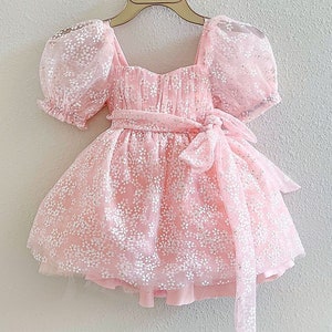 Pink Birthday Tutu Dress Pageant Baby Girl Dress Birthday Outfit Daisy Girl Dress Dress Boho romper tutu Puffy Sleeves Dress