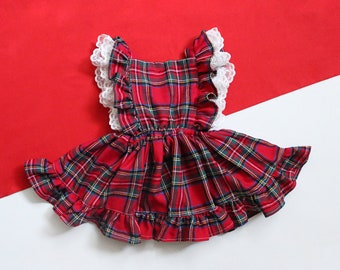 red checkered pinafore