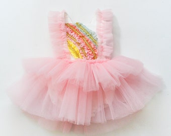 Boho Birthday Tutu Dress, Birthday Outfit, Rainbow tutu, Girl's Birthday Dress, Photoshoot Outfit, Photoshoot Dress romper tutu , Pink tutu