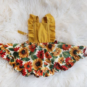 Baby Girl Dress Sunflower Pinafore Dress Mustard Yellow Girl Dress