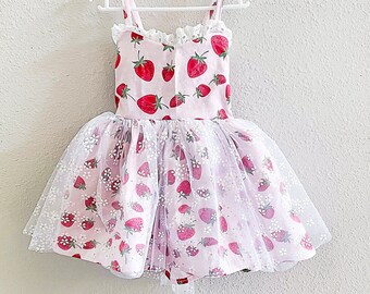 Girl Strawberry Twirl Dress Berry First Birthday, Fruit Summer Berry Dress, Sweet One Toddler Fruit Dress Girl Sundress