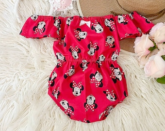Minnie Mouse Baby Romper, Off Shoulder Disney Outfit