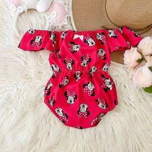 Minnie Mouse Romper Baby Girl Off Shoulder Romper Disney Romper Birthday Outfit