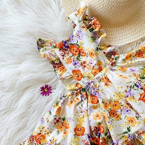 Floral Girl Dress Baby girl clothes baby girl dress, baby girl pinafore dress, girl boho dress, baby girl boho outfit purple orange