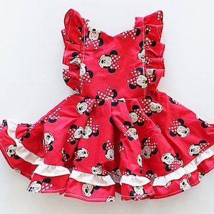 Red Minnie Mouse dress toddler girl birthday outfit for girls Girl Pinafore Dress
