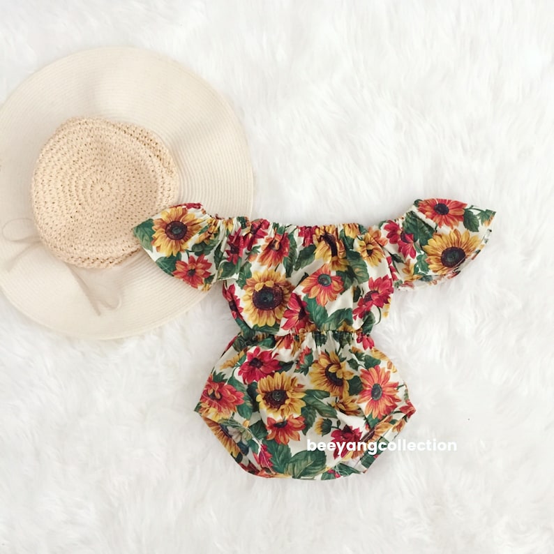 Baby girl clothes baby girl romper Boho off shoulder romper, baby boho romper, Sitter Photography Outfit, Baby Gift image 2