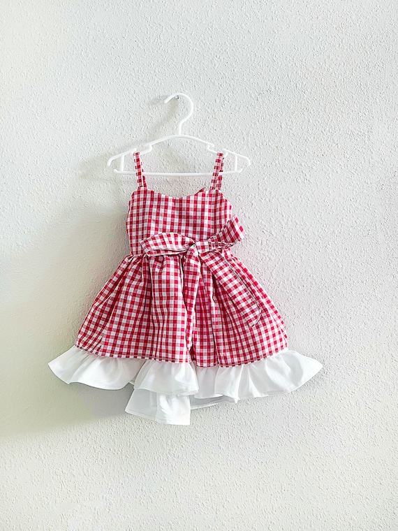 fitted lace wedding dress Countryside Cottage Red Gingham Lace-Trimmed Mini Dress L main image 0