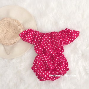 Baby girl clothes baby girl romper Boho off shoulder romper, baby boho romper, Sitter Photography Outfit, Baby Gift image 7