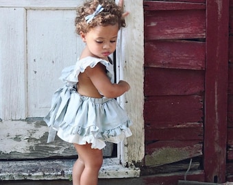 Baby Girl Pinafore Dress: Handmade Gray Romper