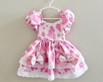 Cowgirl dress Pink baby girl cow print dress Rodeo dress