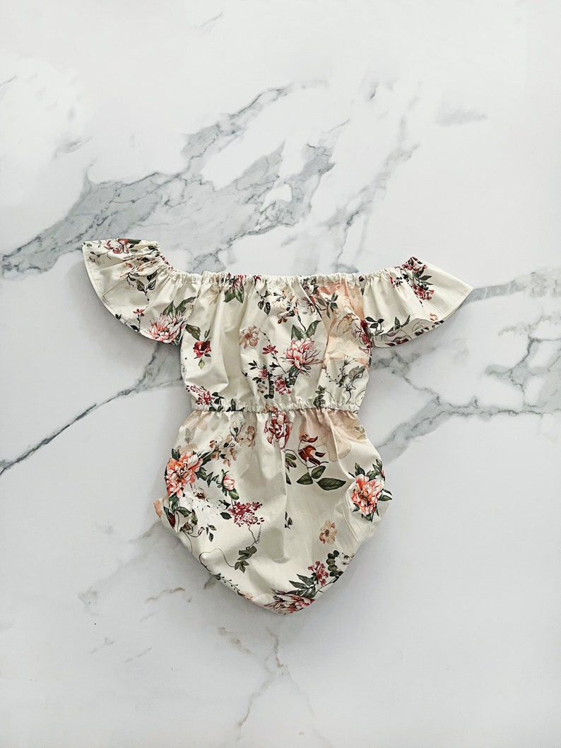 Baby girl clothes baby girl romper Boho off shoulder romper, baby boho romper, Sitter Photography Outfit, Baby Gift image 4