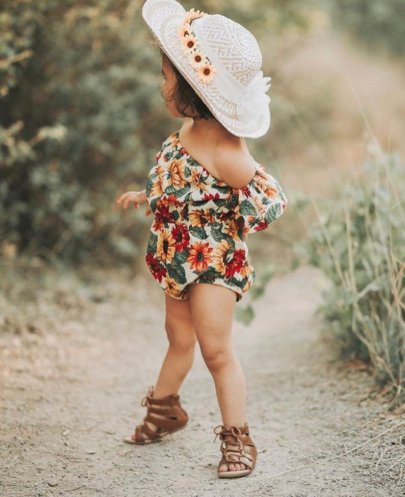 BABY GIRL clothes, baby girl romper, Boho baby, off shoulder romper, baby boho romper, Sitter Photography Outfit, Baby Gift