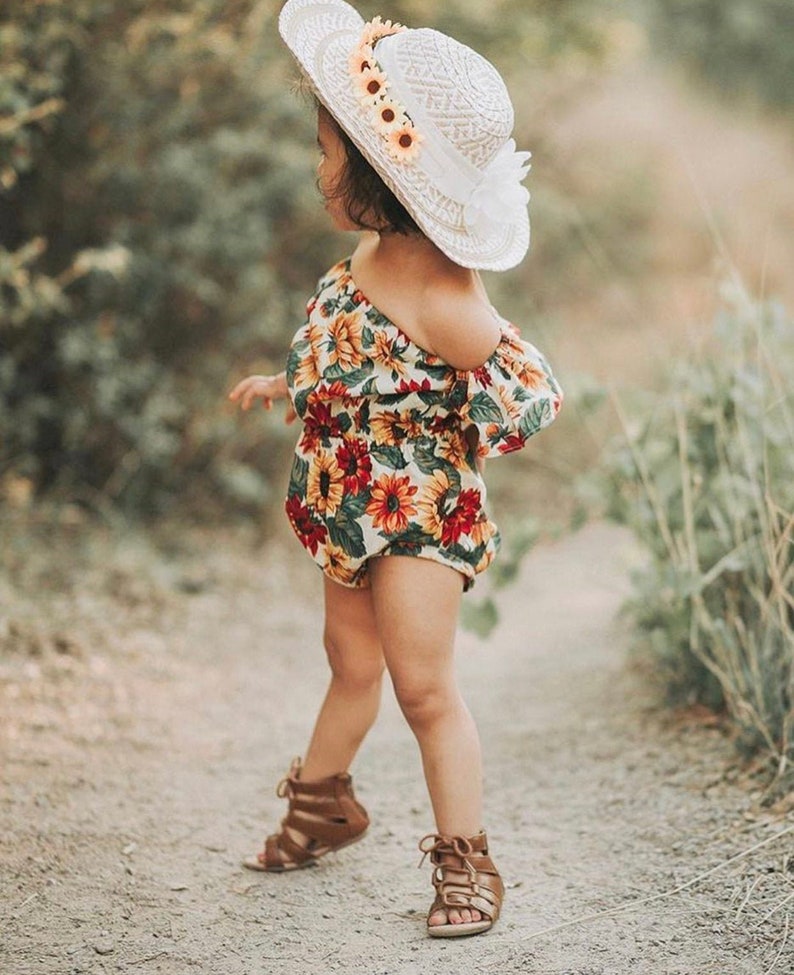 Baby girl clothes baby girl romper Boho off shoulder romper, baby boho romper, Sitter Photography Outfit, Baby Gift image 1