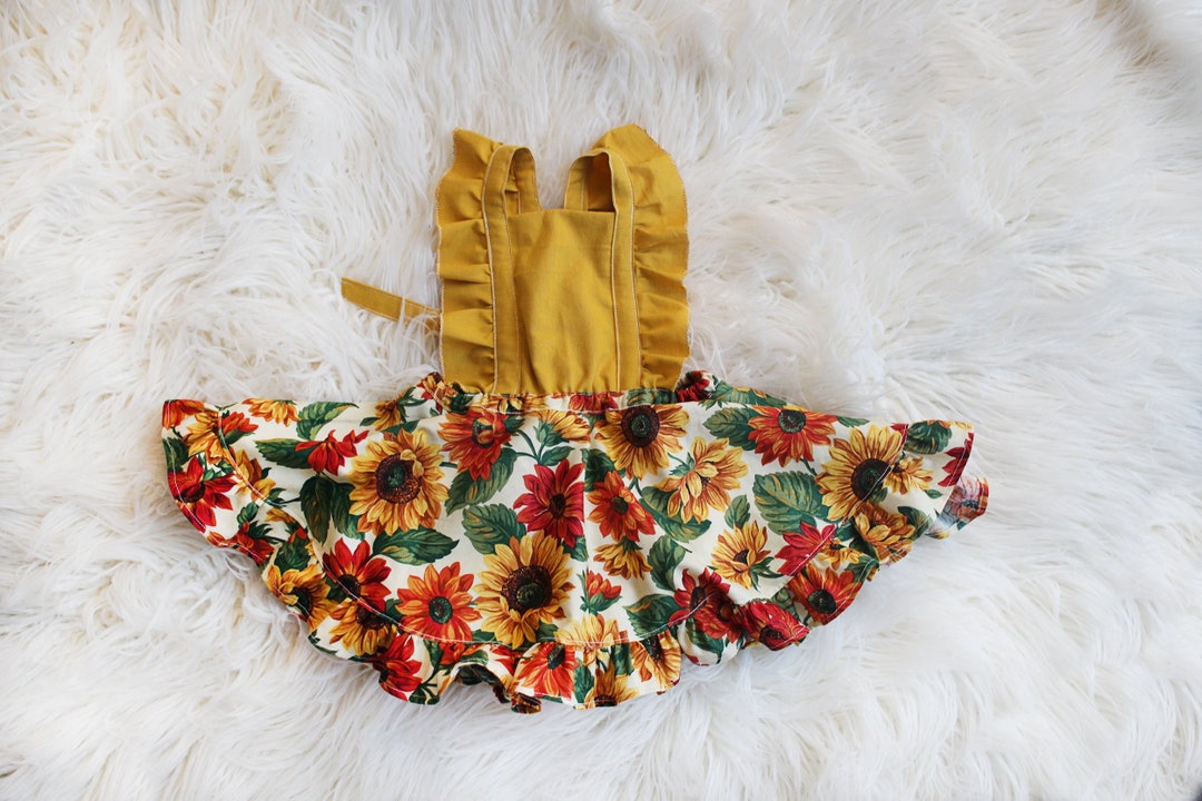 Baby Girl Dress Sunflower Pinafore Dress Mustard Yellow Girl Dress Etsy
