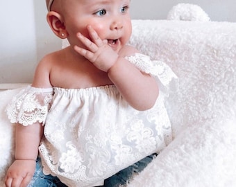 Baby Girl Clothes, Boho Girl Top, Girl off shoulder top, lace girl top, baby girl crop, boho girl lace shirt, baby girl shirt