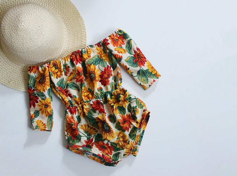 Baby girl clothes baby girl romper Boho off shoulder romper, baby boho romper, Sitter Photography Outfit, Baby Gift image 3