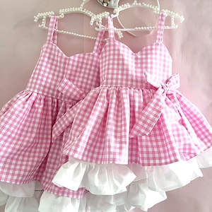 Pink Plaid Girl Dress Pink Gingham Dress Toddler Birthday Baby Girl Dress Baby Girl Clothes