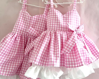 Girl Costume Pink Plaid Girl Dress Gingham Dress Toddler Baby Girl Dress Baby Girl Clothes