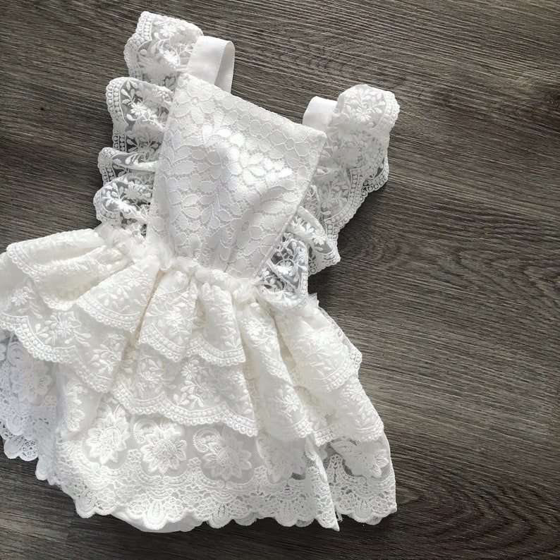 Bohemian puff sleeve embroidered white flower girl dress