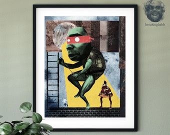 Raphael with Pizza Pal - TMNT - Ninja Turtles -  11x14 Art Print - Collage - Illustration