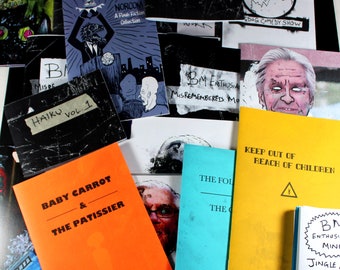 All My Zines - Zine Grab Bag (36 zines) - Short Stories - Original Art - Movie - Mini Zines - Haiku - Sticky Notes - Sketchbook - Comic