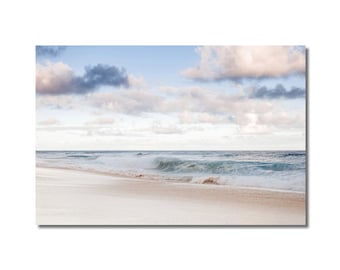 Ocean Beach Framed Art, Pastel Blue Ocean Art, Pastel Clouds, Nautical Print, Beige Blue Decor art, Pastel decor wall, Sea landscape print,