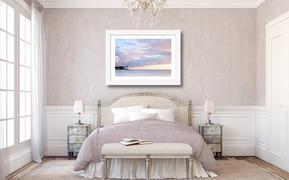 Ocean Beach Famed Art Chilly Pastel Purple Blue Ocean Cloud Art Nautical Print Beige Blue Decor Art Ocean Print Sea Landscape Decor