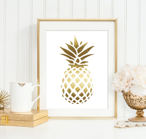 Pineapple Golden Art Print, Golden Modern Minimalist Art, Nursery,Summer Fashion,Pineapple Home Office Wall Decor,5x7, 8X10, 11x14 Art print
