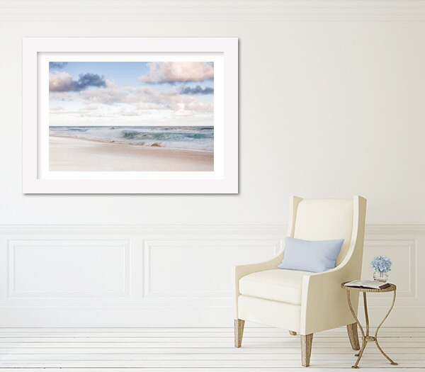 Ocean Beach Framed Art Pastel Blue Ocean Art Pastel Clouds Etsy
