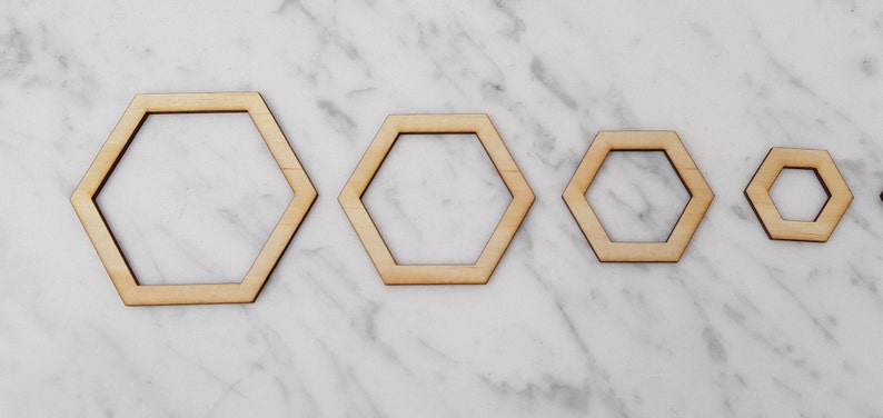 18 Wooden Hexagon Laser Cut Wooden Hollow Hexaagon Craft Hexagons Size 2cm to 20cm 3mm Plywood