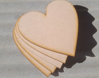 Cuore in legno MDF, cuori in legno tagliati al laser, cuori artigianali, sottobicchieri vuoti, dimensioni 10 x 10 cm / 100 x 100 mm, spessore 3 mm (1/8"), confezione da 10 pezzi.