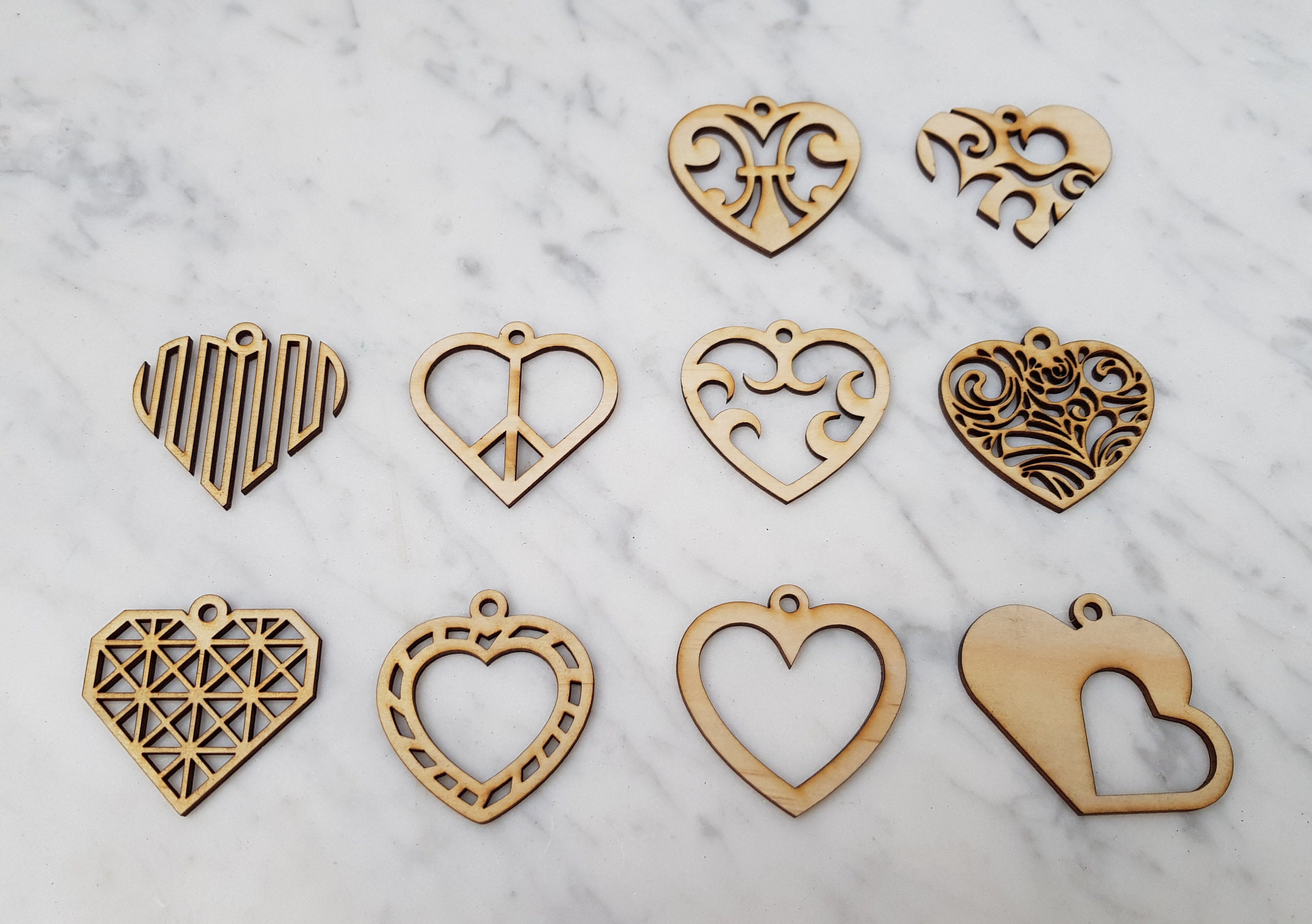 X10 Heart Shapes Wooden Heart Filigree Wood Heart Charm Earring or ...