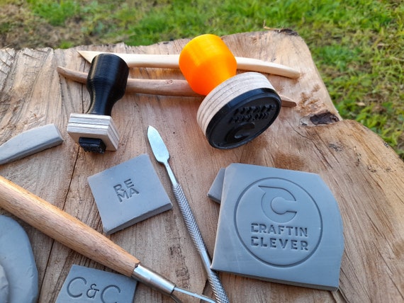 Clay Stamp, Pottery Stamp, Embossing Stamp, Personalised Stamp, Co Logo Stamp, Make Your Own Pottery Embossing Stamp, Colored Handles.
