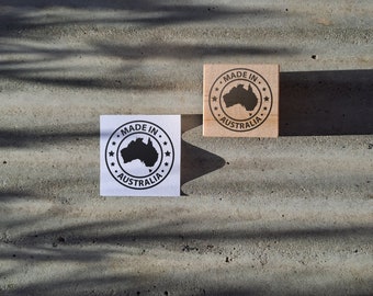 Timbro 3x3 cm, timbro pre-progettato, timbro realizzato in Australia, timbro in schiuma, timbro economico, manico in legno. Simile a un timbro di gomma. Timbro4