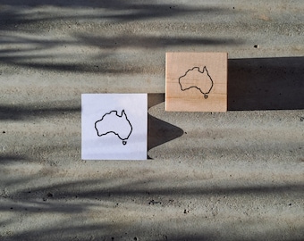 Timbro 3x3 cm, timbro pre-progettato, timbro con contorno Australia, timbro in schiuma, timbro budget, manico in legno. Simile a un timbro di gomma. Timbro3a