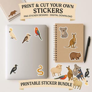 Aussie Animals Stickers PNG Stickers, Print and Cut Book Stickers, Digital Download, Print and Cut Cricut, Silhouette machines, Mini Sticker