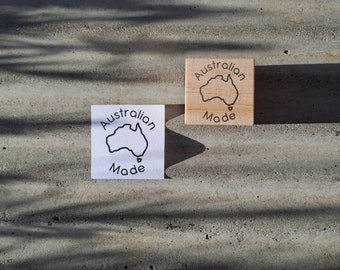 Timbro 3x3 cm, timbro pre-progettato, timbro realizzato in Australia, timbro in schiuma, timbro economico, manico in legno. Simile a un timbro di gomma. Timbro3