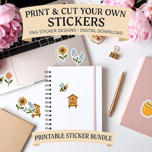 Honey Bees Stickers PNG Stickers, Print and Cut Book Stickers, Digital Download, Print and Cut Cricut, Silhouette machines, Mini Stickers.