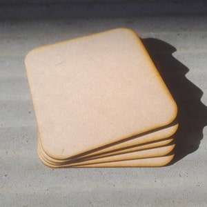 Carrés en bois MDF incurvés, carrés en bois découpés au laser, carrés artisanaux, sous-verres vierges, taille 10x10cm / 100x100mm épaisseur 3mm (1/8") x10 Pack.