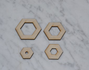 Wooden Hexagon Laser Cut Wooden Hollow Hexagons Craft Hexagon Shapes Size 2.5cm to 20cm  3mm (1/8") Plywood