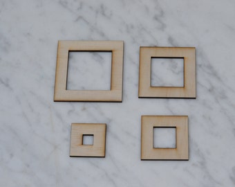 Quadrato in legno tagliato al laser Quadrati cavi in legno Craft Forme quadrate Dimensioni da 3 cm a 20 cm Compensato da 3 mm (1/8 ")