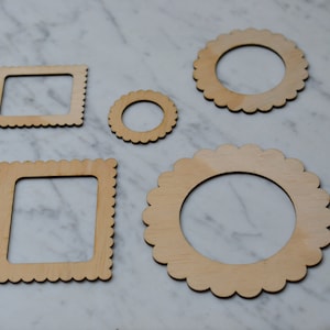 Mini Picture Frames Laser Cut Plywood With Floral Shaped Outer Border - Size 3cm to 18cm  3mm (1/8&quot;) thick Plywood