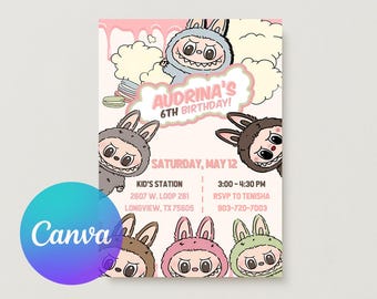 Invito Labubu, invito per festa Labubu, invito per compleanno Labubu, invito per festa di compleanno Labubu